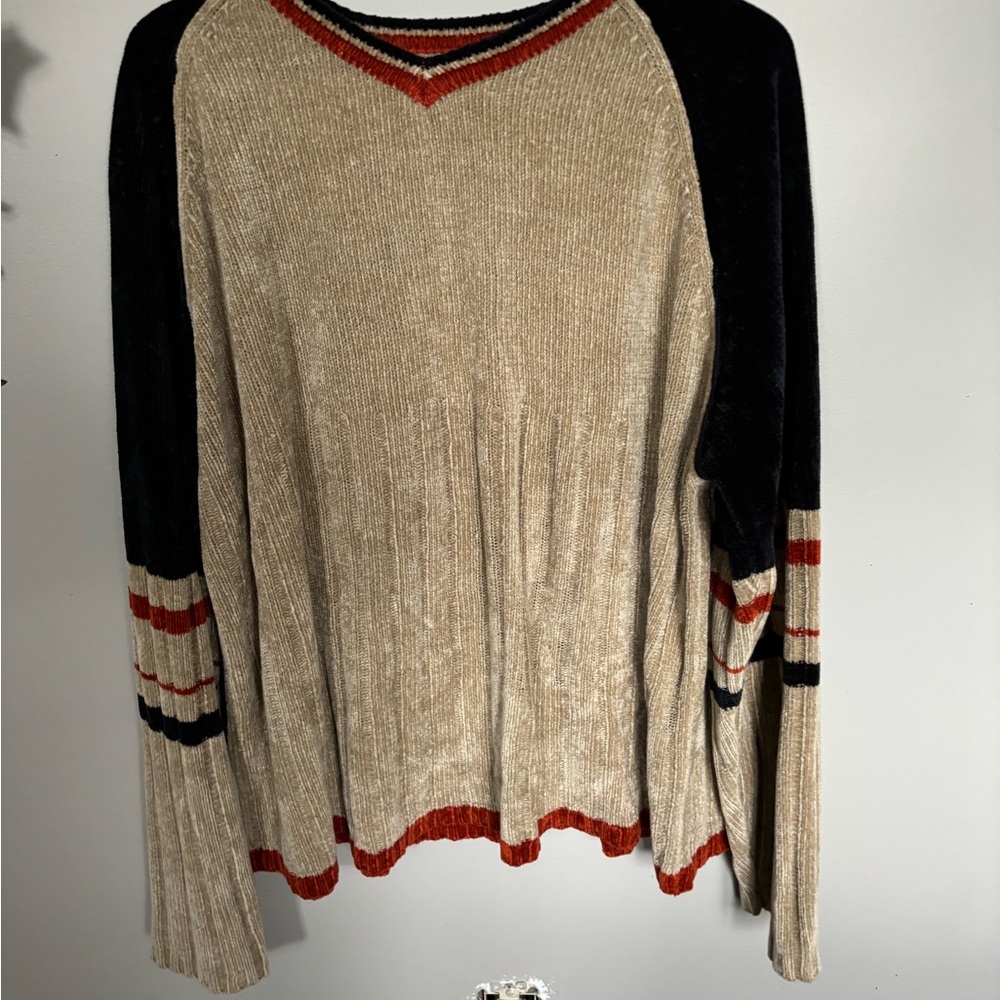 Beige and Black Corduroy Long Sleeve Sweater